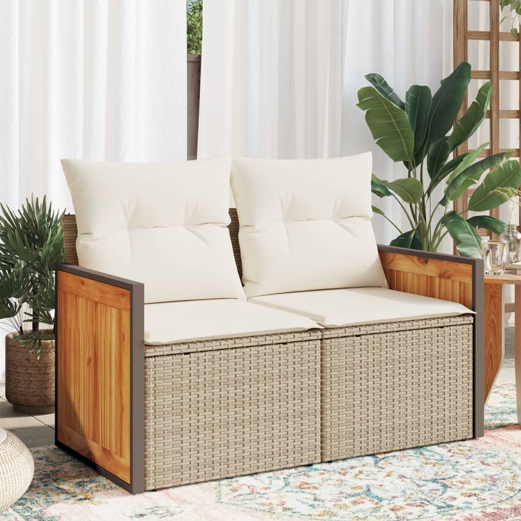 Vidaxl tuinbank 2-zits met kussens poly rattan beige