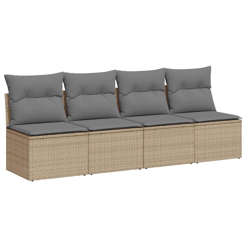 Vidaxl tuinbank 4-zits met kussens poly rattan beige