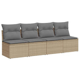 Vidaxl tuinbank 4-zits met kussens poly rattan beige