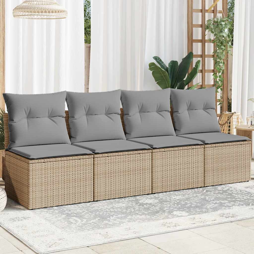 Vidaxl tuinbank 4-zits met kussens poly rattan beige