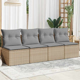 Vidaxl tuinbank 4-zits met kussens poly rattan beige