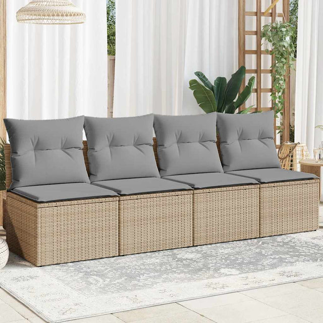 Vidaxl tuinbank 4-zits met kussens poly rattan beige