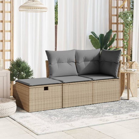 Vidaxl tuinkruk met kussen 55x55x37 cm poly rattan beige