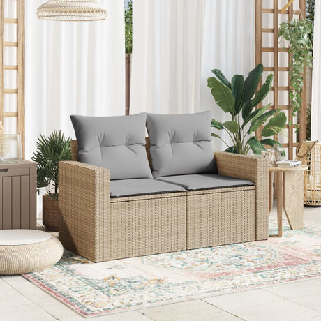 Vidaxl tuinbank 2-zits met kussens poly rattan beige