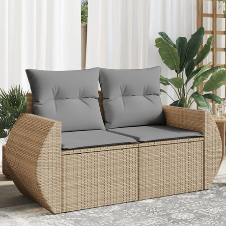 Vidaxl tuinbank 2-zits met kussens poly rattan beige