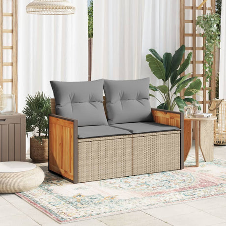 Vidaxl tuinbank 2-zits met kussens poly rattan beige