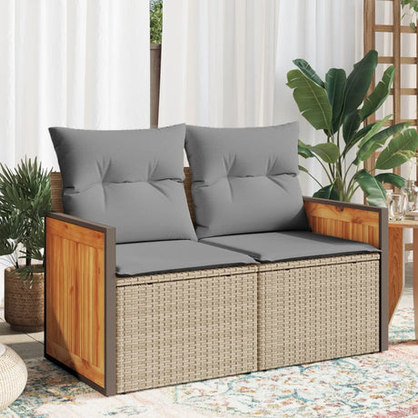 Vidaxl tuinbank 2-zits met kussens poly rattan beige