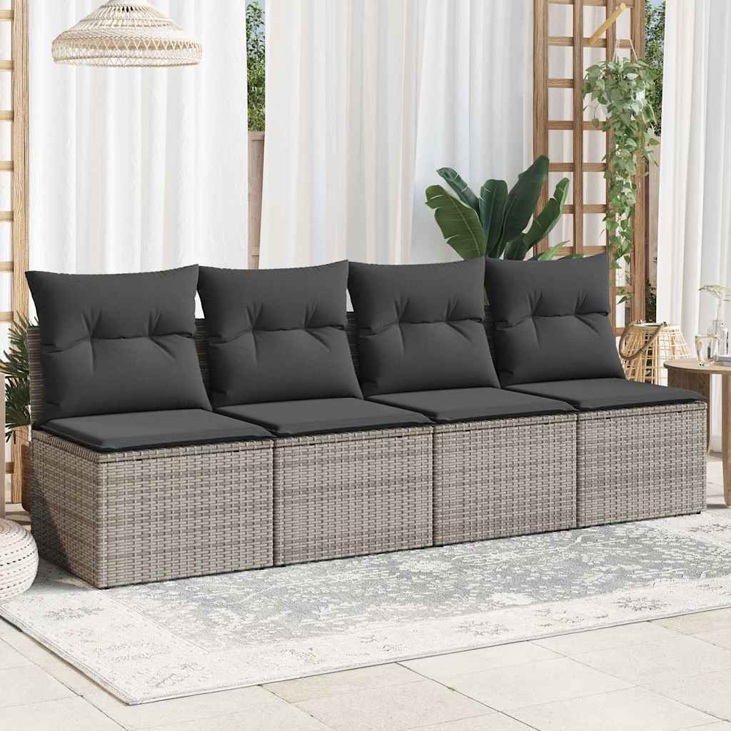 Vidaxl tuinbank 4-zits met kussens poly rattan grijs