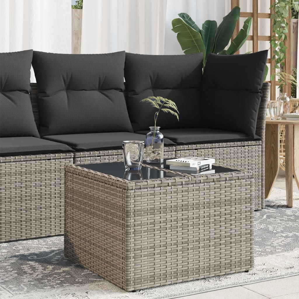 Vidaxl tuintafel met glazen blad 55x55x37 cm poly rattan grijs