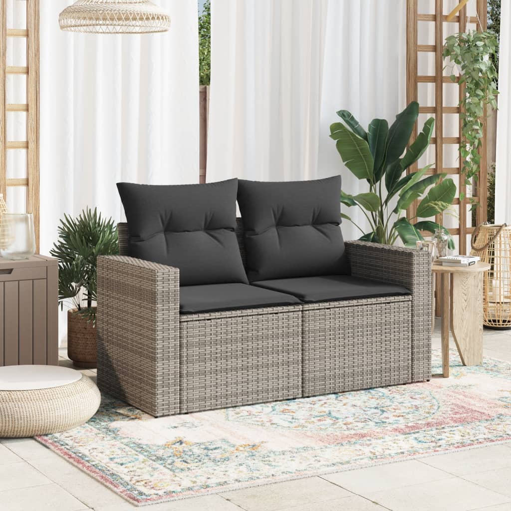 Vidaxl tuinbank 2-zits met kussens poly rattan grijs