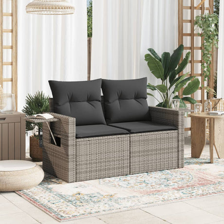 Vidaxl tuinbank 2-zits met kussens poly rattan grijs
