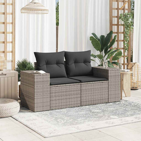Vidaxl tuinbank 2-zits met kussens poly rattan grijs