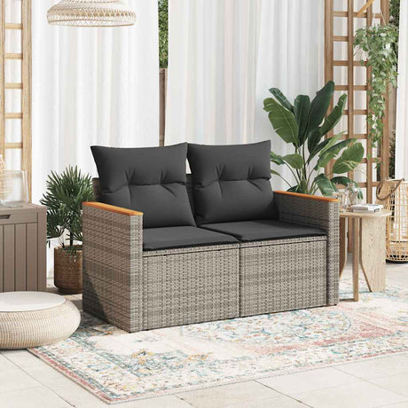 Vidaxl tuinbank 2-zits met kussens poly rattan grijs