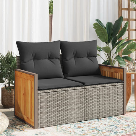 Vidaxl tuinbank 2-zits met kussens poly rattan grijs