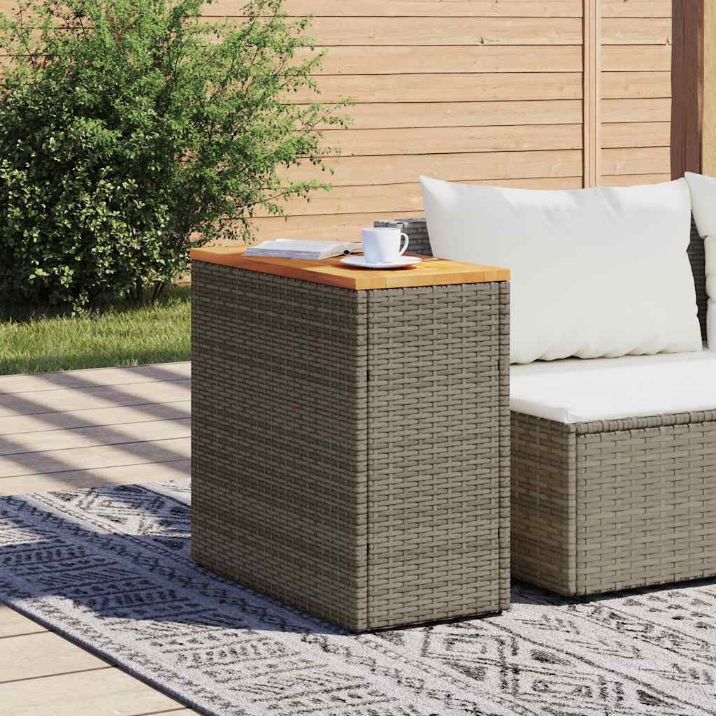 Vidaxl tuinbijzettafel met houten blad 58x27,5x55 cm poly rattan grijs