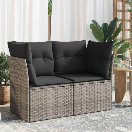 Vidaxl tuinbank 2-zits met kussens poly rattan grijs