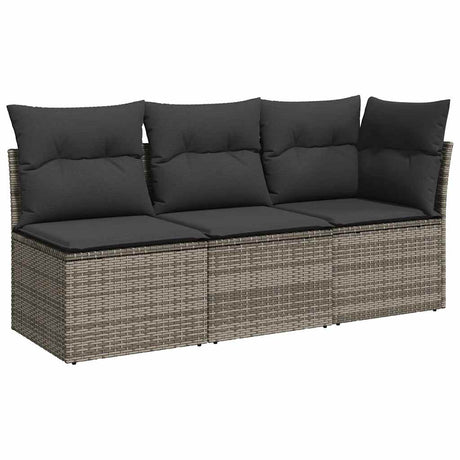 Vidaxl tuinbank 3-zits met kussens poly rattan grijs