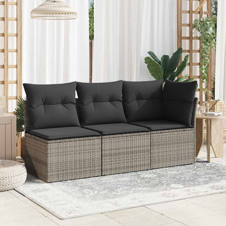 Vidaxl tuinbank 3-zits met kussens poly rattan grijs