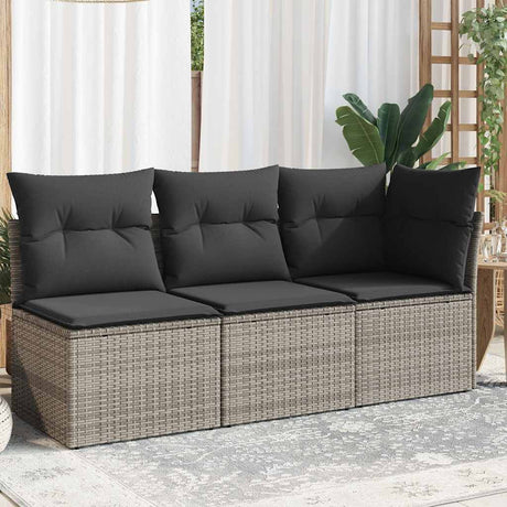Vidaxl tuinbank 3-zits met kussens poly rattan grijs