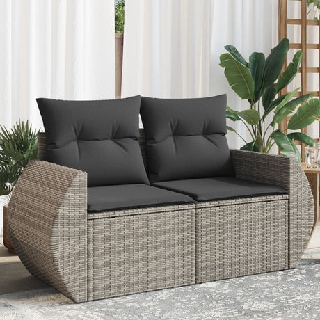 Vidaxl tuinbank 2-zits met kussens poly rattan grijs
