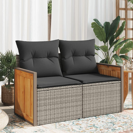 Vidaxl tuinbank 2-zits met kussens poly rattan grijs