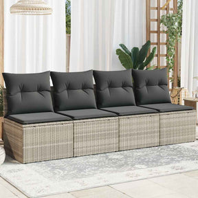 Vidaxl tuinbank 4-zits met kussens poly rattan lichtgrijs