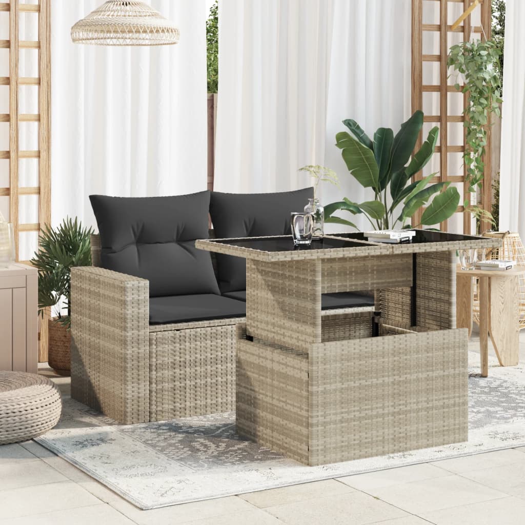 Vidaxl tuintafel met glazen blad 100x55x73 cm poly rattan lichtgrijs