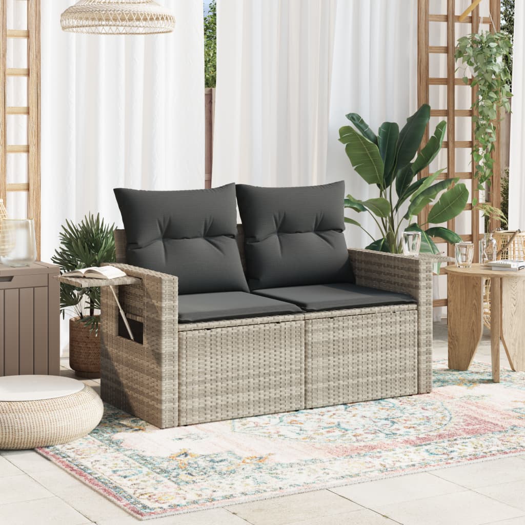 Vidaxl tuinbank 2-zits met kussens poly rattan lichtgrijs