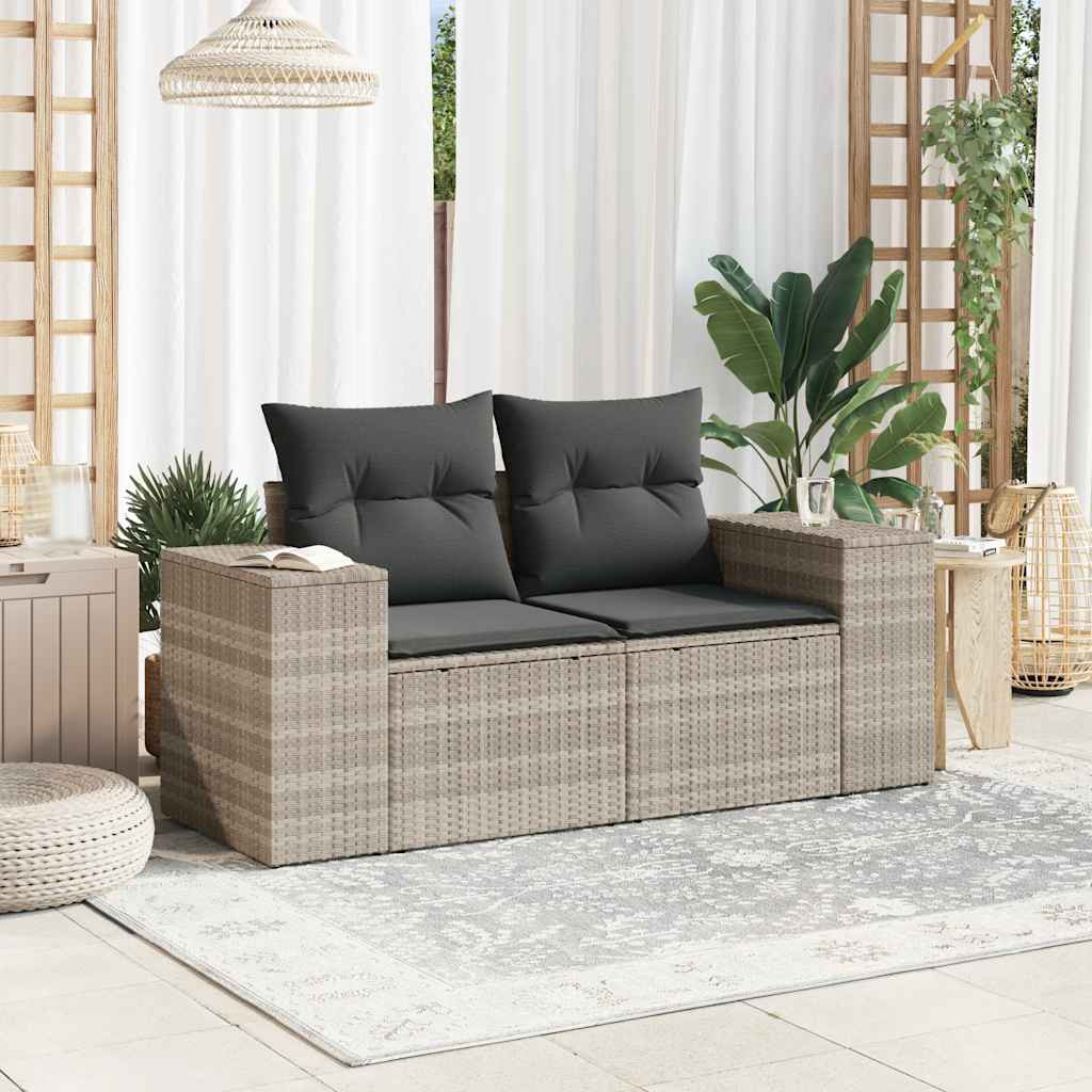 Vidaxl tuinbank 2-zits met kussens poly rattan lichtgrijs