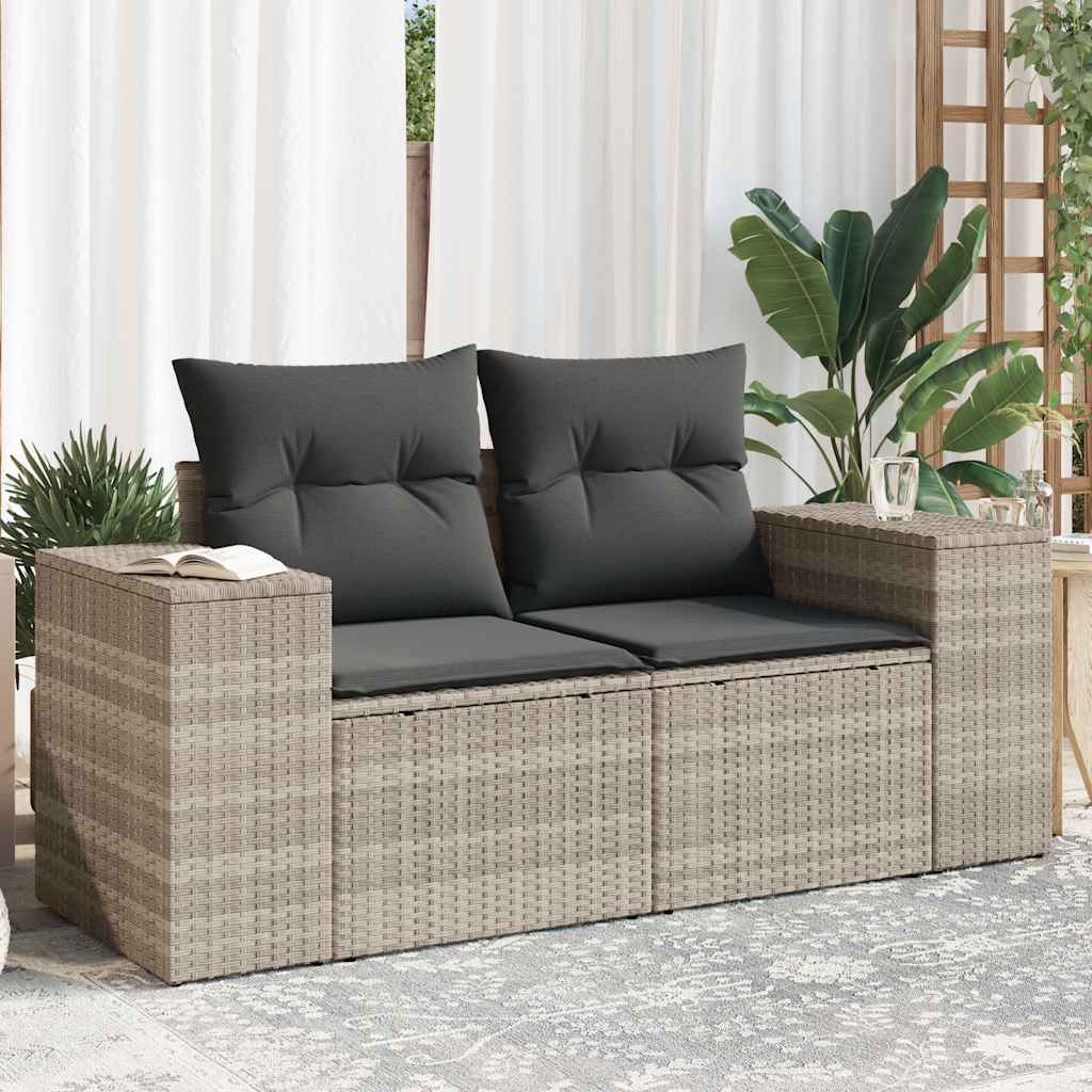 Vidaxl tuinbank 2-zits met kussens poly rattan lichtgrijs