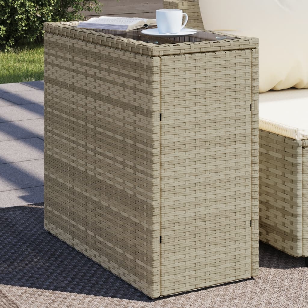 Vidaxl tuinbijzettafel glasblad 58x27,5x55 cm poly rattan lichtgrijs