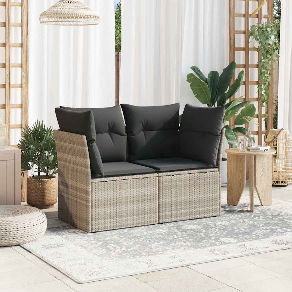 Vidaxl tuinbank 2-zits met kussens poly rattan lichtgrijs