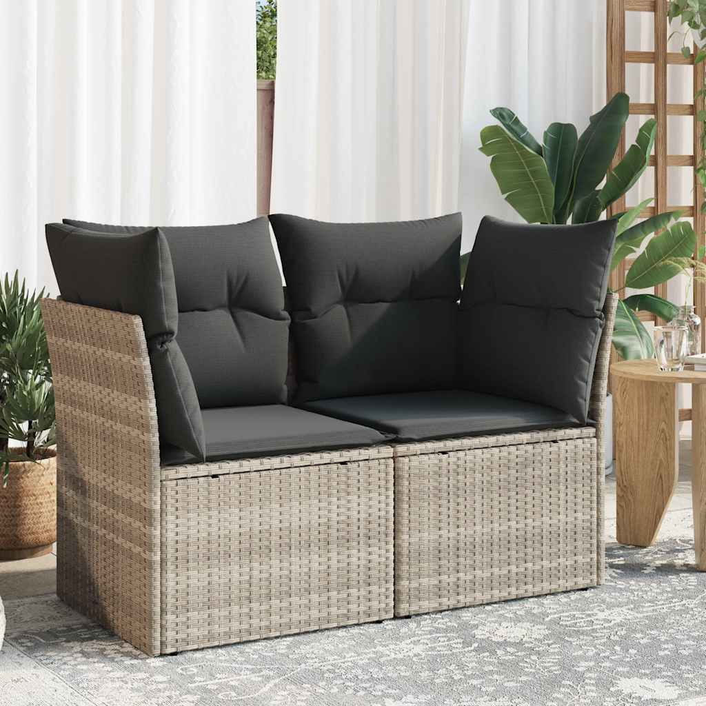 Vidaxl tuinbank 2-zits met kussens poly rattan lichtgrijs