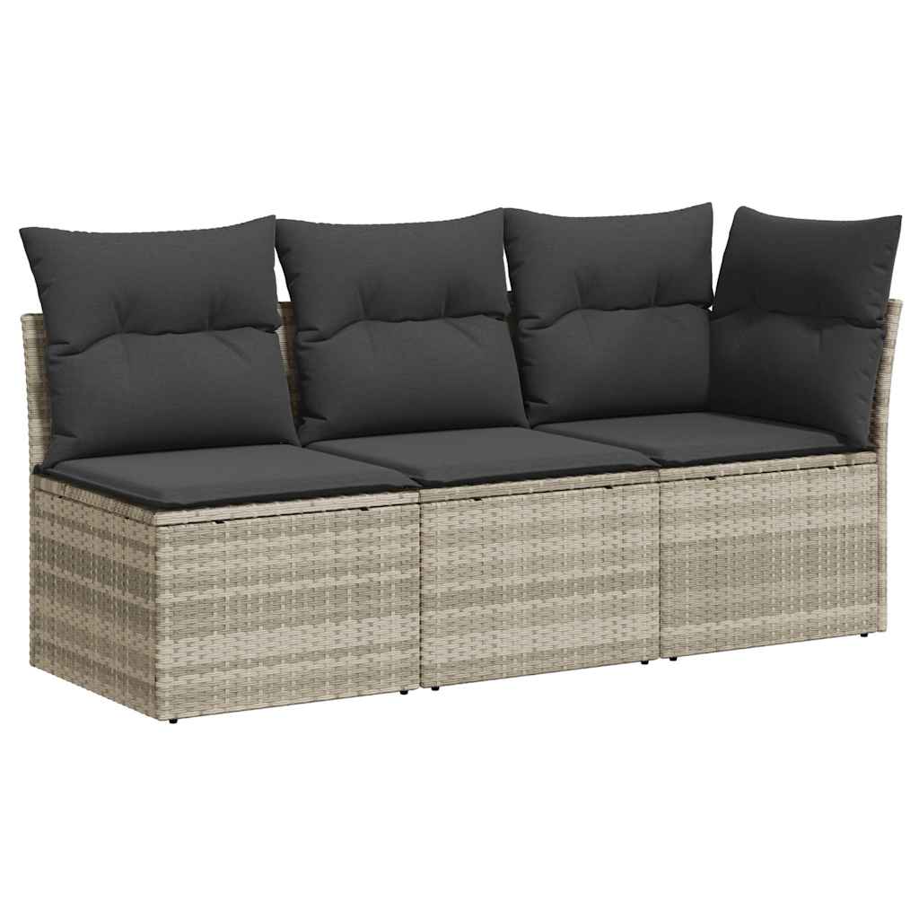 Vidaxl tuinbank 3-zits met kussens poly rattan lichtgrijs