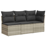 Vidaxl tuinbank 3-zits met kussens poly rattan lichtgrijs