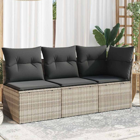Vidaxl tuinbank 3-zits met kussens poly rattan lichtgrijs