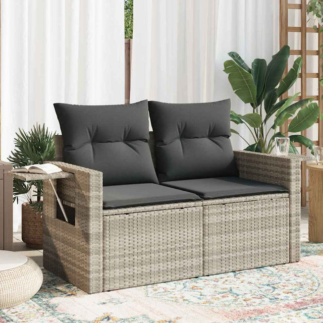 Vidaxl tuinbank 2-zits met kussens poly rattan lichtgrijs