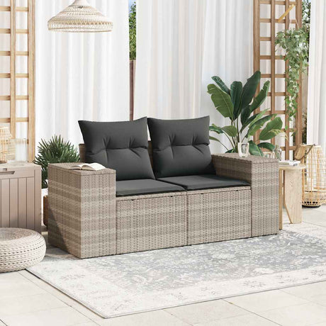 Vidaxl tuinbank 2-zits met kussens poly rattan lichtgrijs