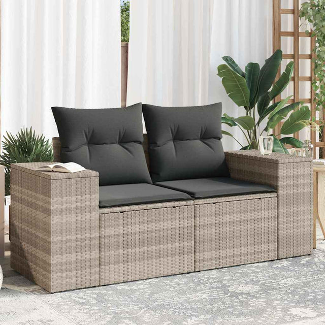 Vidaxl tuinbank 2-zits met kussens poly rattan lichtgrijs