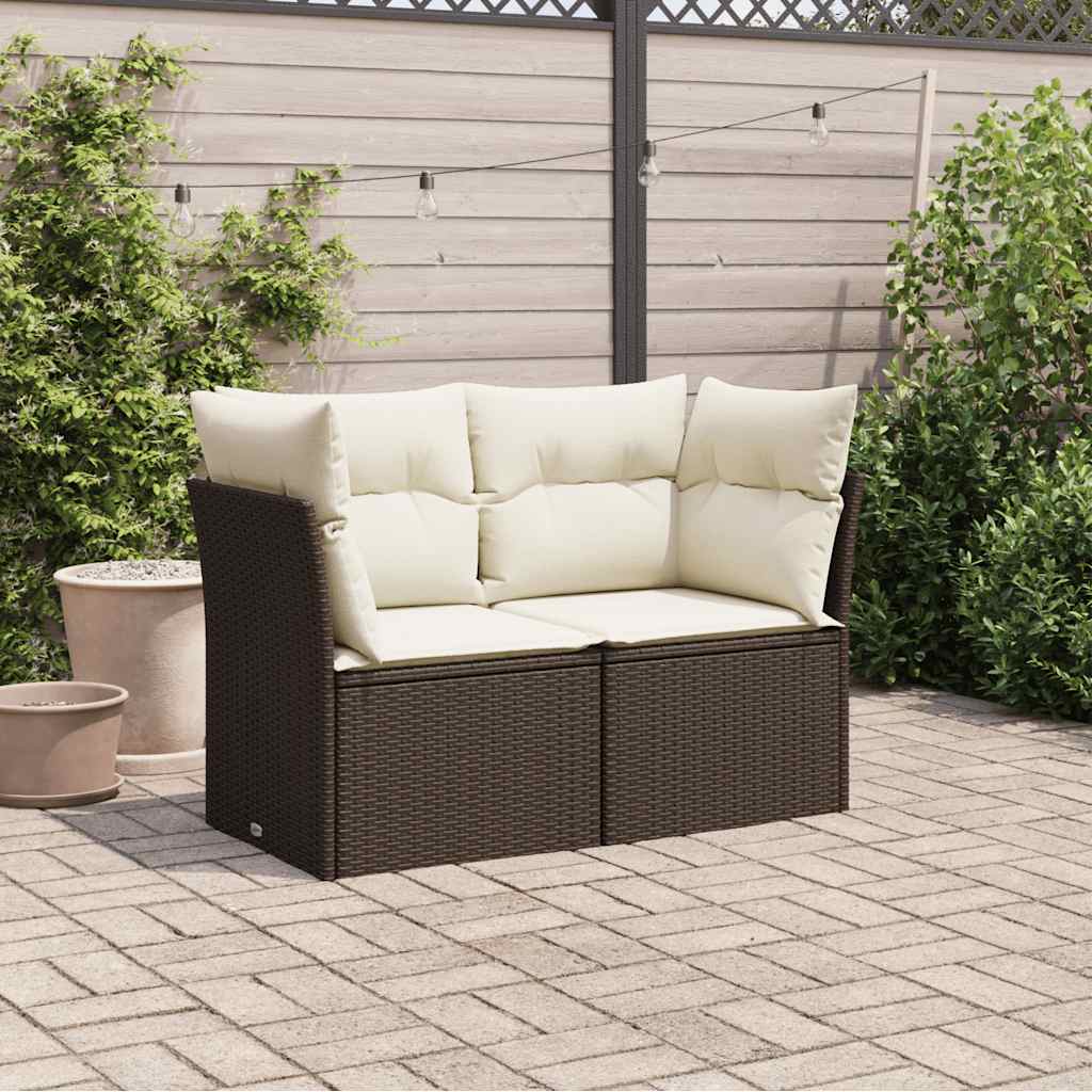 Vidaxl tuinbank 2-zits met kussens poly rattan bruin