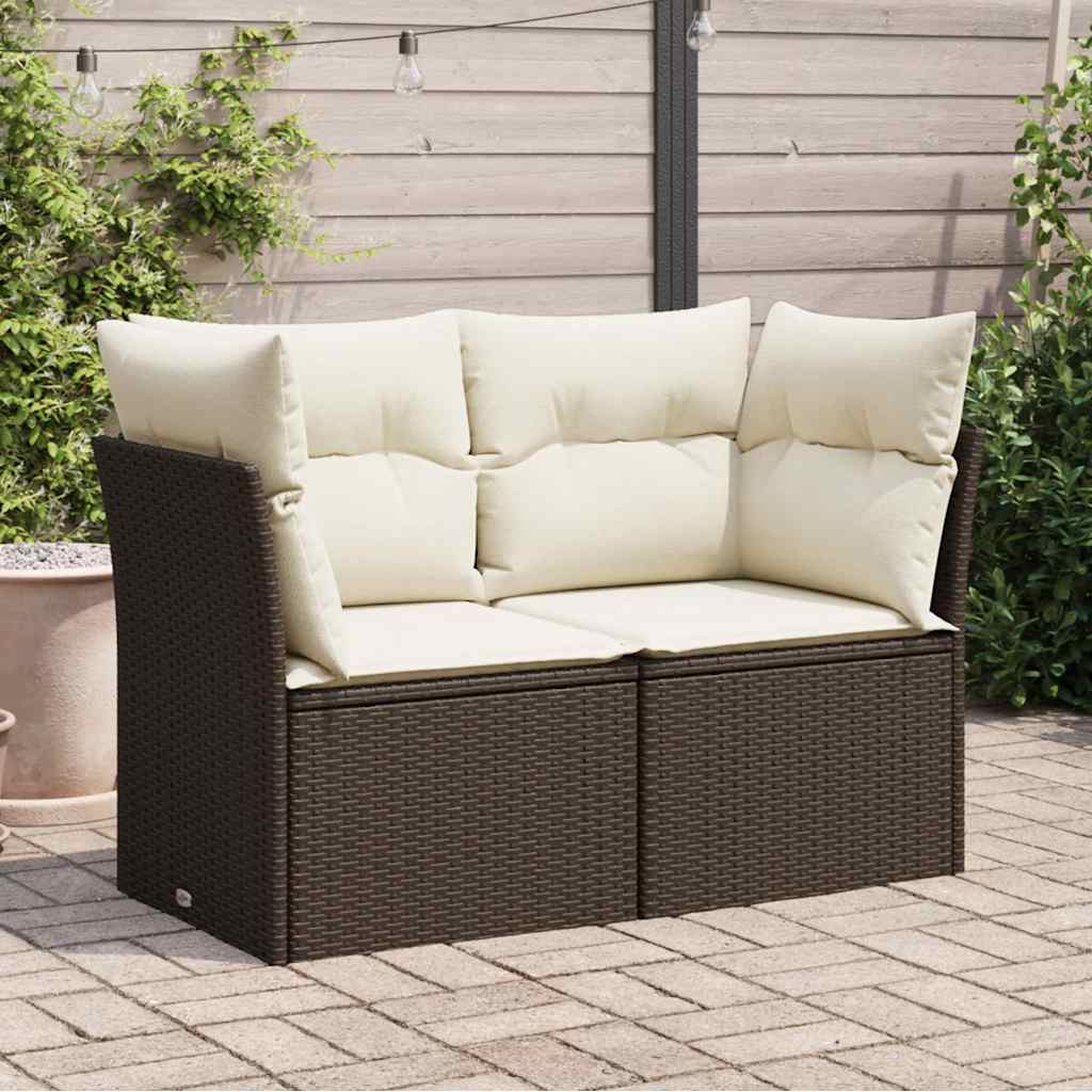 Vidaxl tuinbank 2-zits met kussens poly rattan bruin