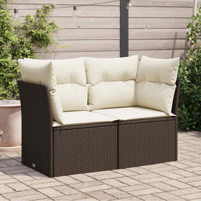 Vidaxl tuinbank 2-zits met kussens poly rattan bruin