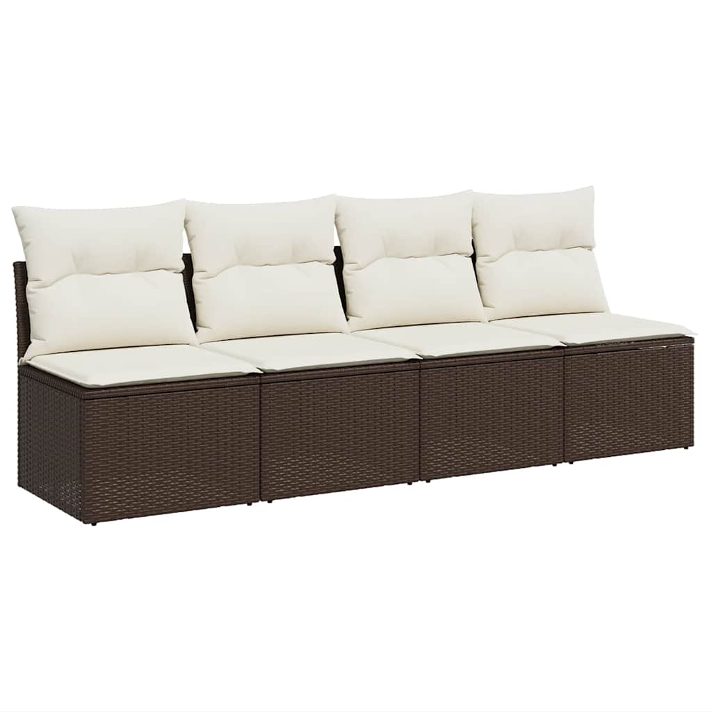 Vidaxl tuinbank 4-zits met kussens poly rattan bruin