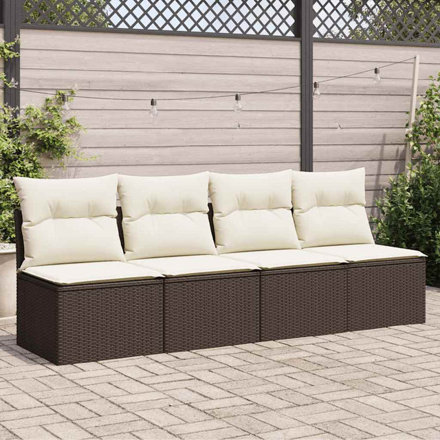 Vidaxl tuinbank 4-zits met kussens poly rattan bruin