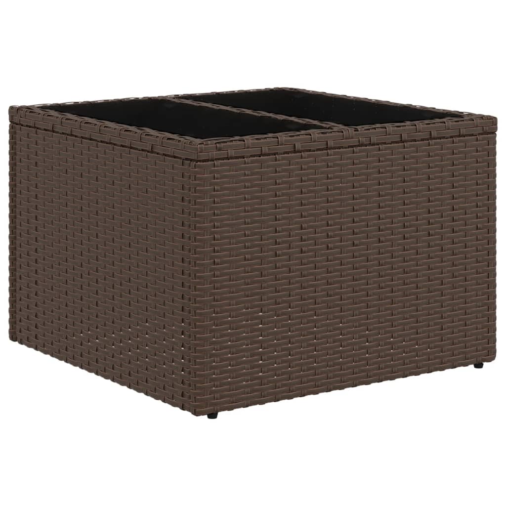 Vidaxl tuintafel met glazen blad 55x55x37 cm poly rattan bruin