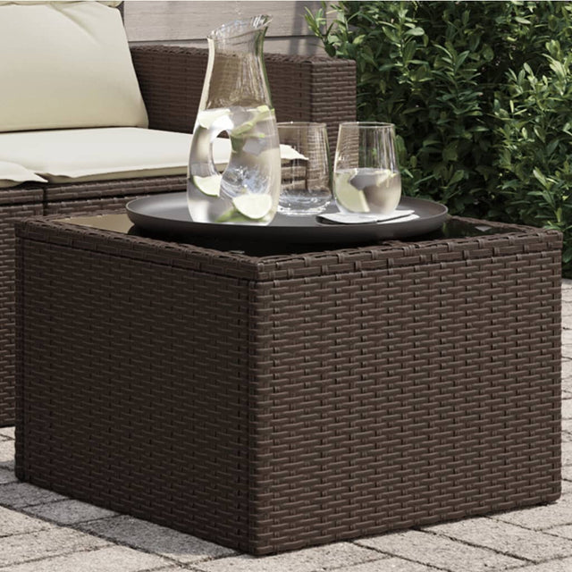Vidaxl tuintafel met glazen blad 55x55x37 cm poly rattan bruin