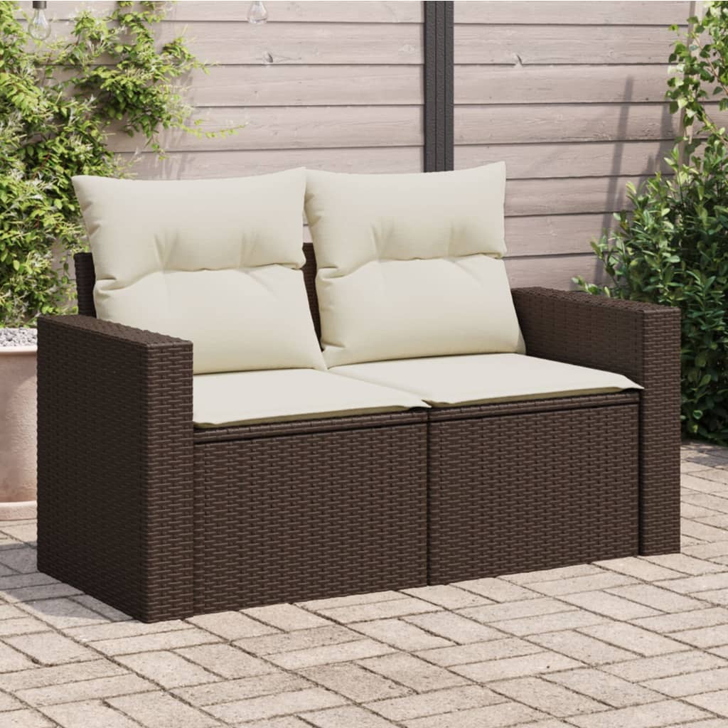Vidaxl tuinbank 2-zits met kussens poly rattan bruin
