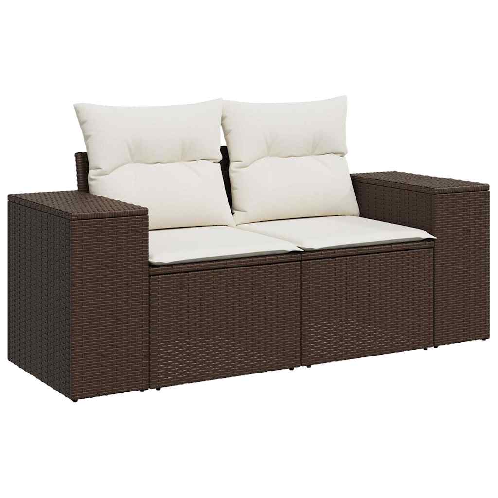 Vidaxl tuinbank 2-zits met kussens poly rattan bruin