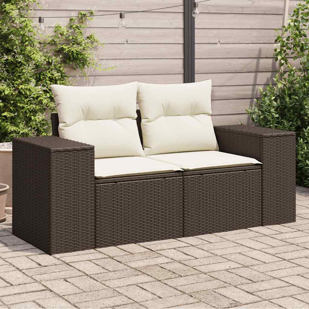 Vidaxl tuinbank 2-zits met kussens poly rattan bruin