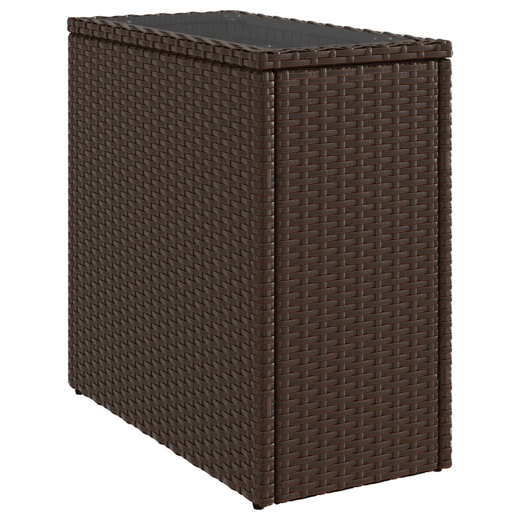 Vidaxl tuinbijzettafel met glazen blad 58x27,5x55 cm poly rattan bruin